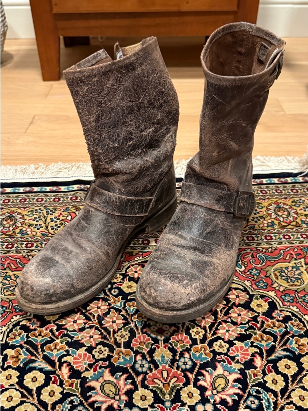Frye Brown Leather Mid-Calf Buckle Boots